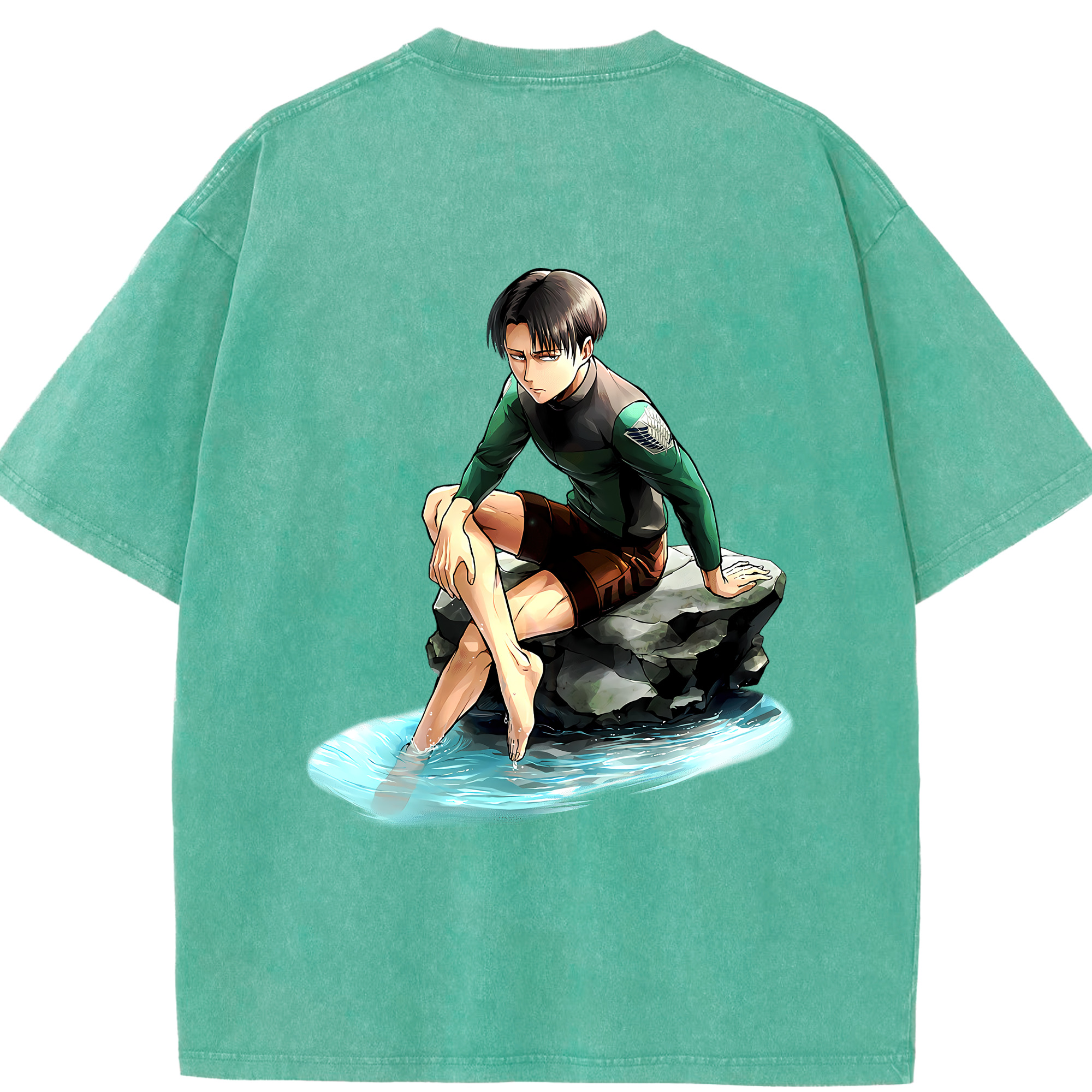 （画像用） 進撃の巨人 リヴァイ·アッカーマン Attack on Titan Levi Ackerman 綿100% ヴィンテージ風 半袖Tシャツ（背面プリント）